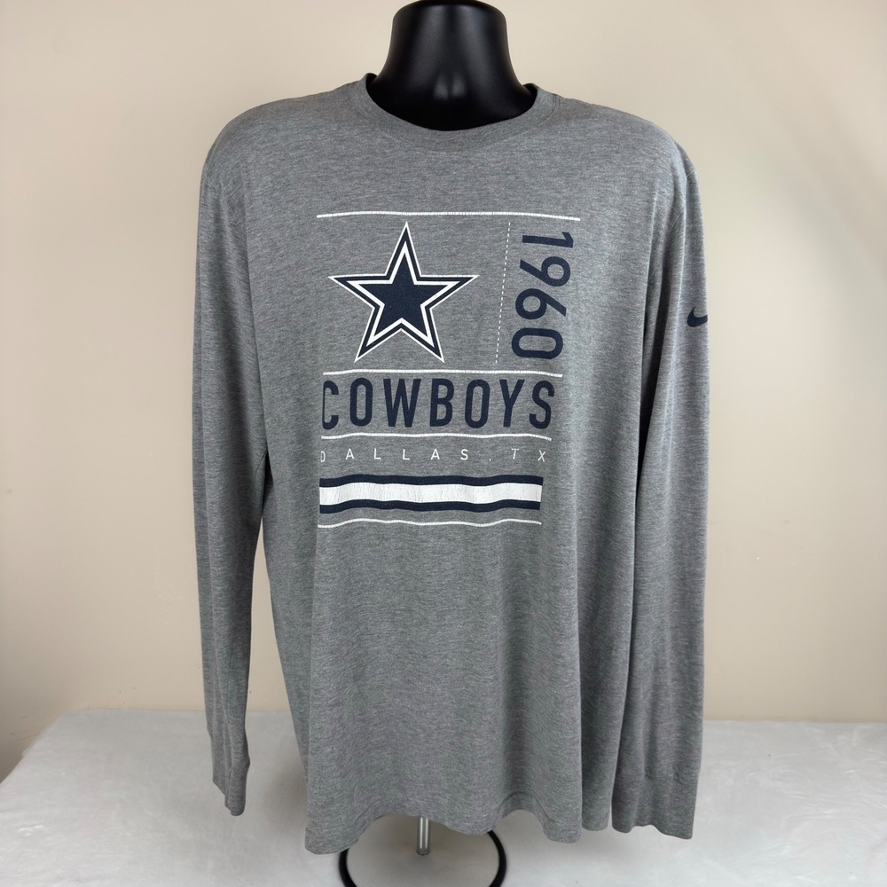 Nike NFL Apparel Dallas Cowboys NFL Mens XL Long Sleeve Grey T-Shirt Graphic - Picture 2 of 12
